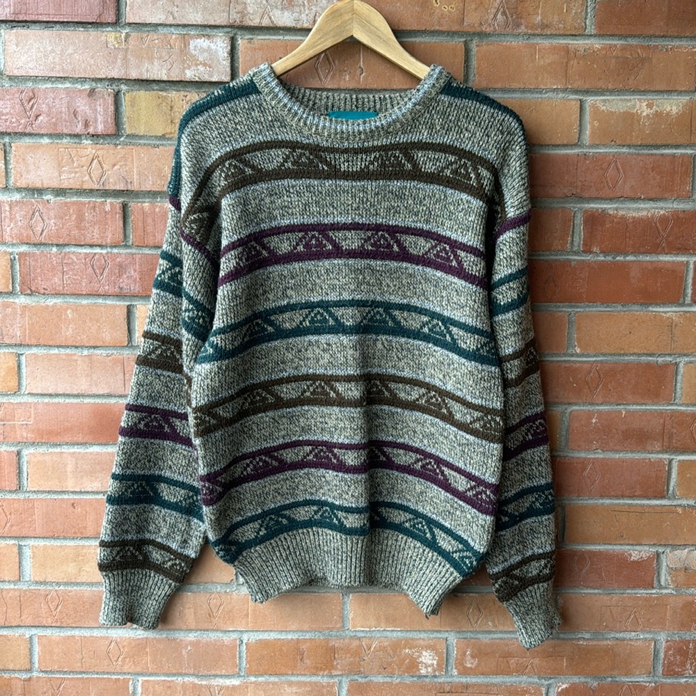 Vintage Striped Knit Crewneck / 90s / Small / 15% Wool / Cricketeer